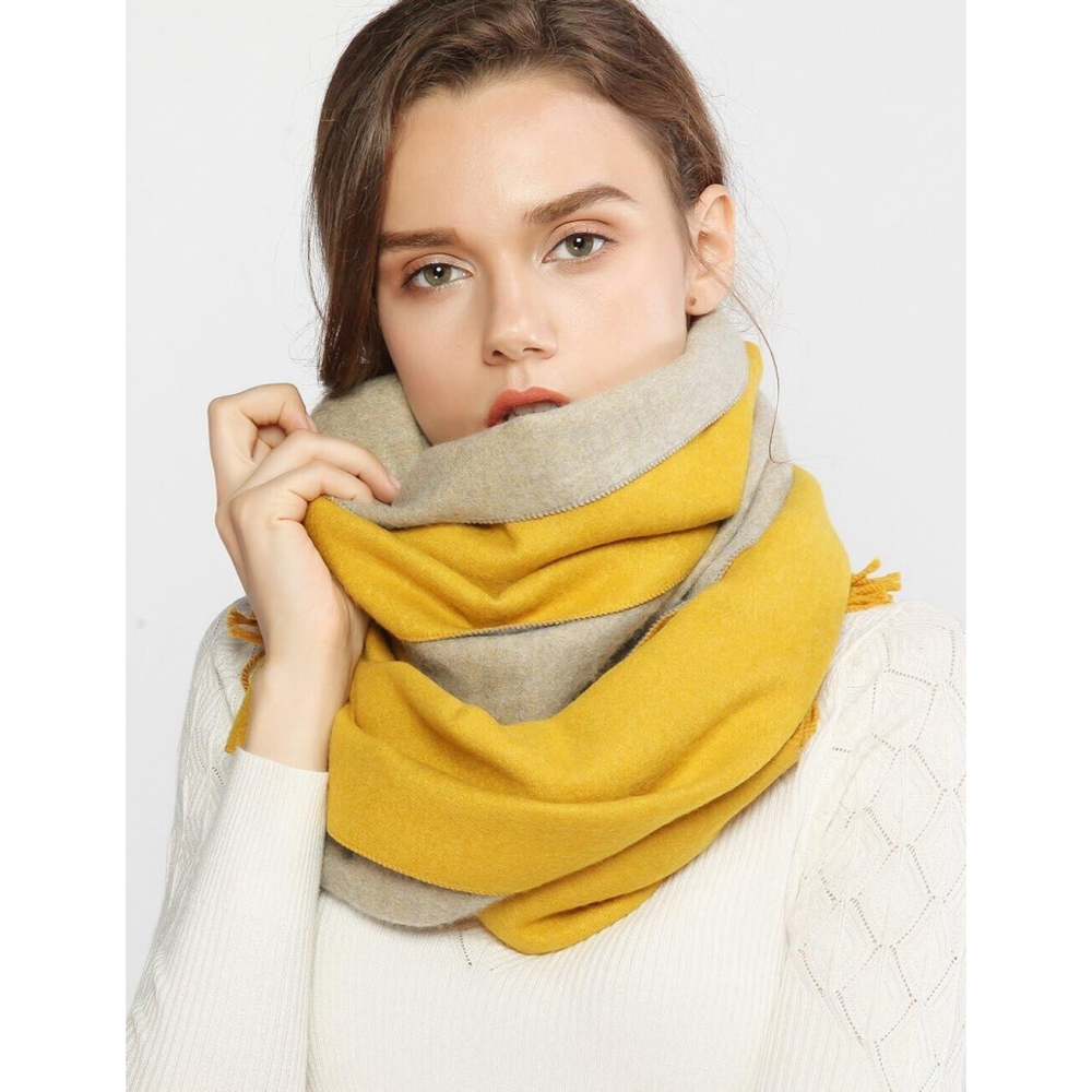 Osadia Cashmere-Like Wool Double Sided Two Color Scarf Yellow & Gray